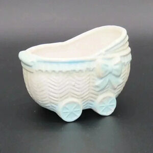 Napcoware Blue Stroller Planter Baby Carriage Ceramic C-6906 Vintage
